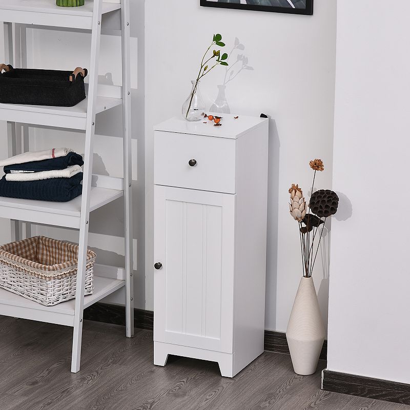 kleankin Small Bathroom Floor Storage Cabinet Free Standing Cupboard Organizer with 1 Drawer and Adjustable Shelf for Living Room Grey