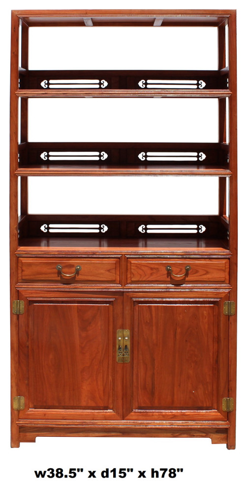 Chinese Huali Rosewood Brown 3 Shelves bookcase Display Cabinet Hcs5716   Asian   Bookcases   by Golden Lotus Antiques  Houzz