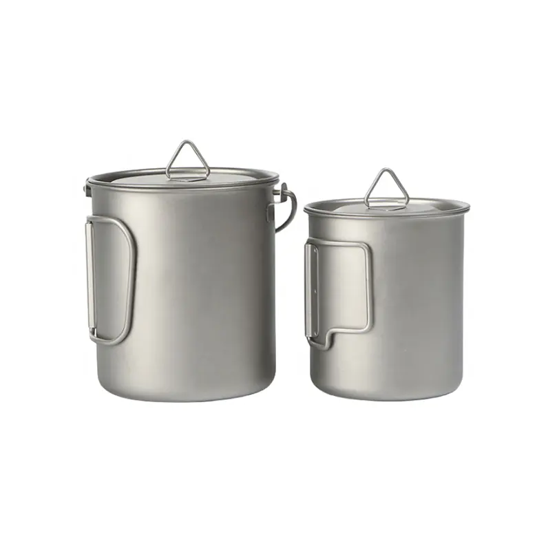 Outdoor Hiking Reusable Titanium Cooking Pot Camping accessories Titanium hanging pot sets For Picnic Hiking