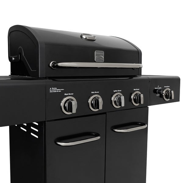 4-Burner Propane Gas Grill with Searing Side Burner in Black with Black Chrome Accent