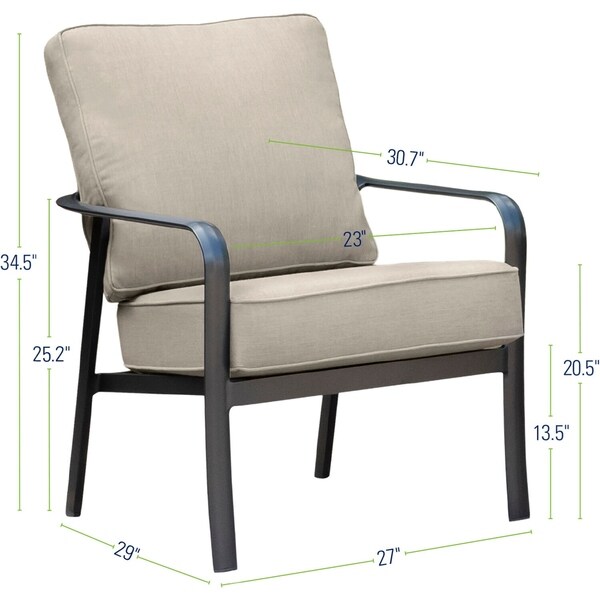 Hanover Cortino 5Piece CommercialGrade Patio Seating Set with 2 Cushioned Club Chairs，Sofa，and Coffee and Side Table