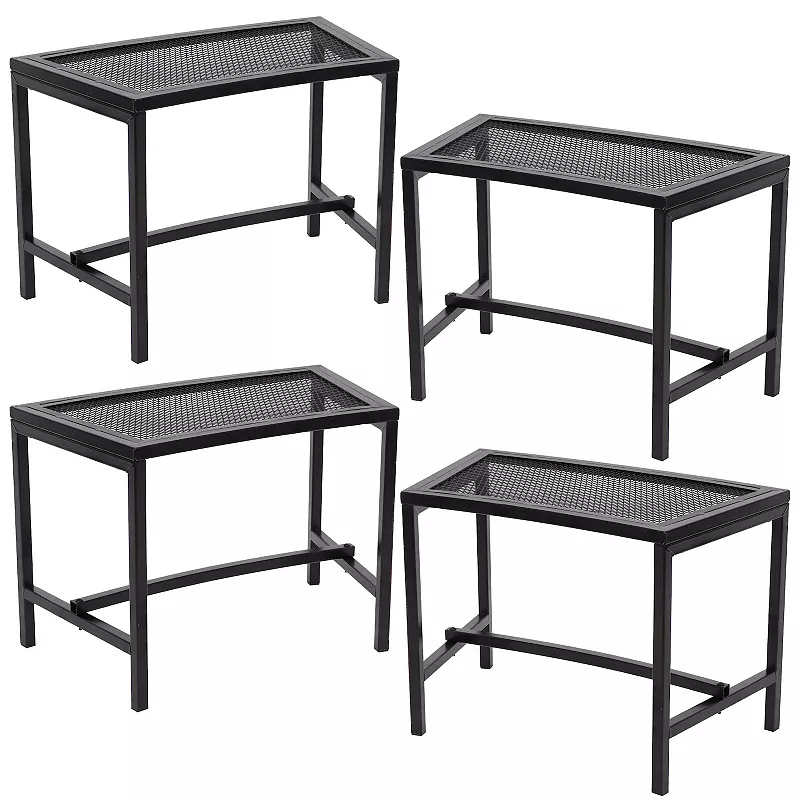 Sunnydaze Mesh Metal Patio Curved Fire Pit Bench - Black - Set of 4