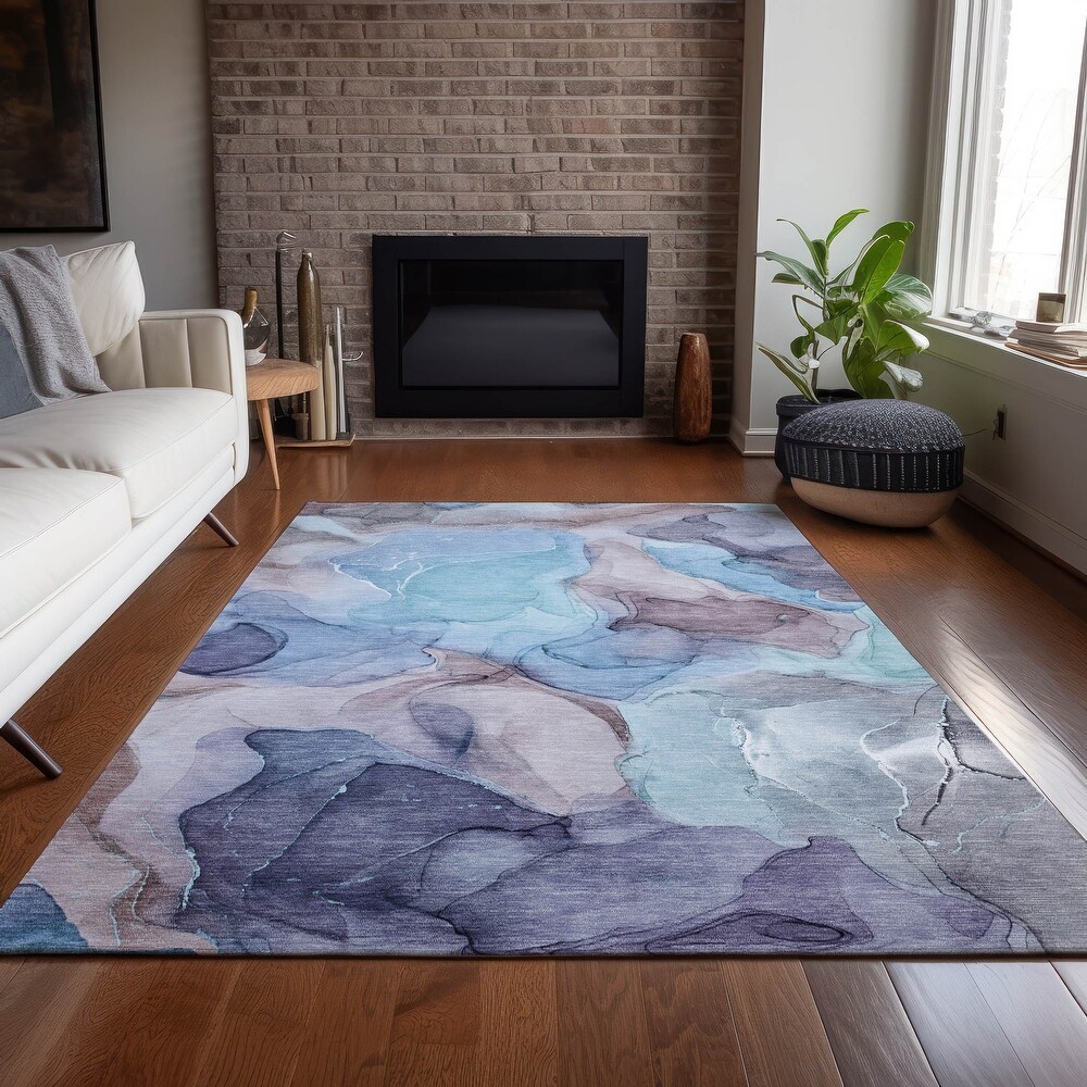 Machine Washable Indoor/ Outdoor Chantille Watercolor Navy Rug