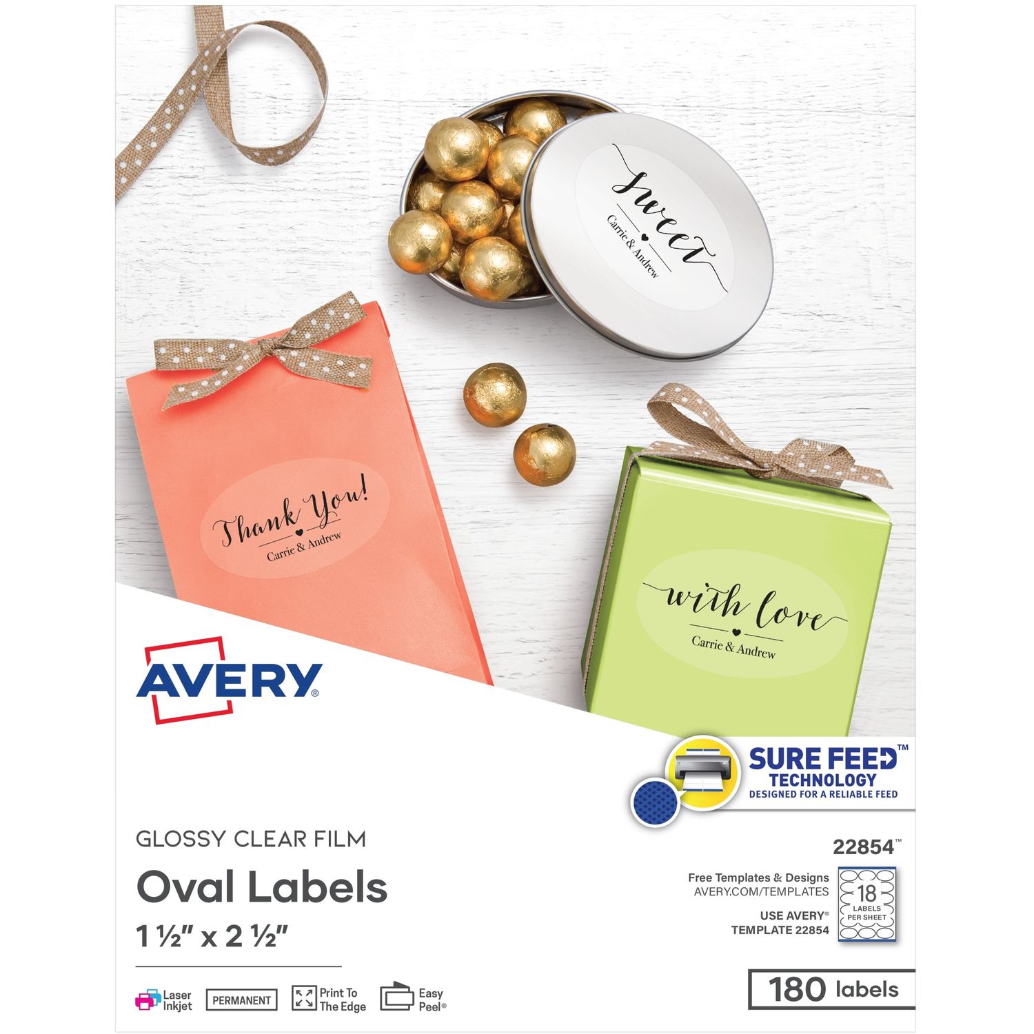 Sure Feed Glossy Labels by Avery AVE22854