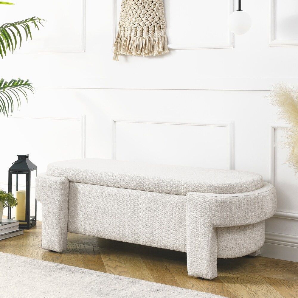 Linen Fabric Upholstered Bench with Large Storage Space