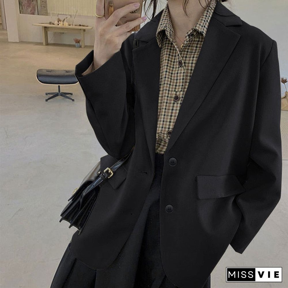 Jackets and Blazers Suit for Women Spring Loose Casual Khaki Black Office Blazer Jacket Female Oversize Women's Office Suit