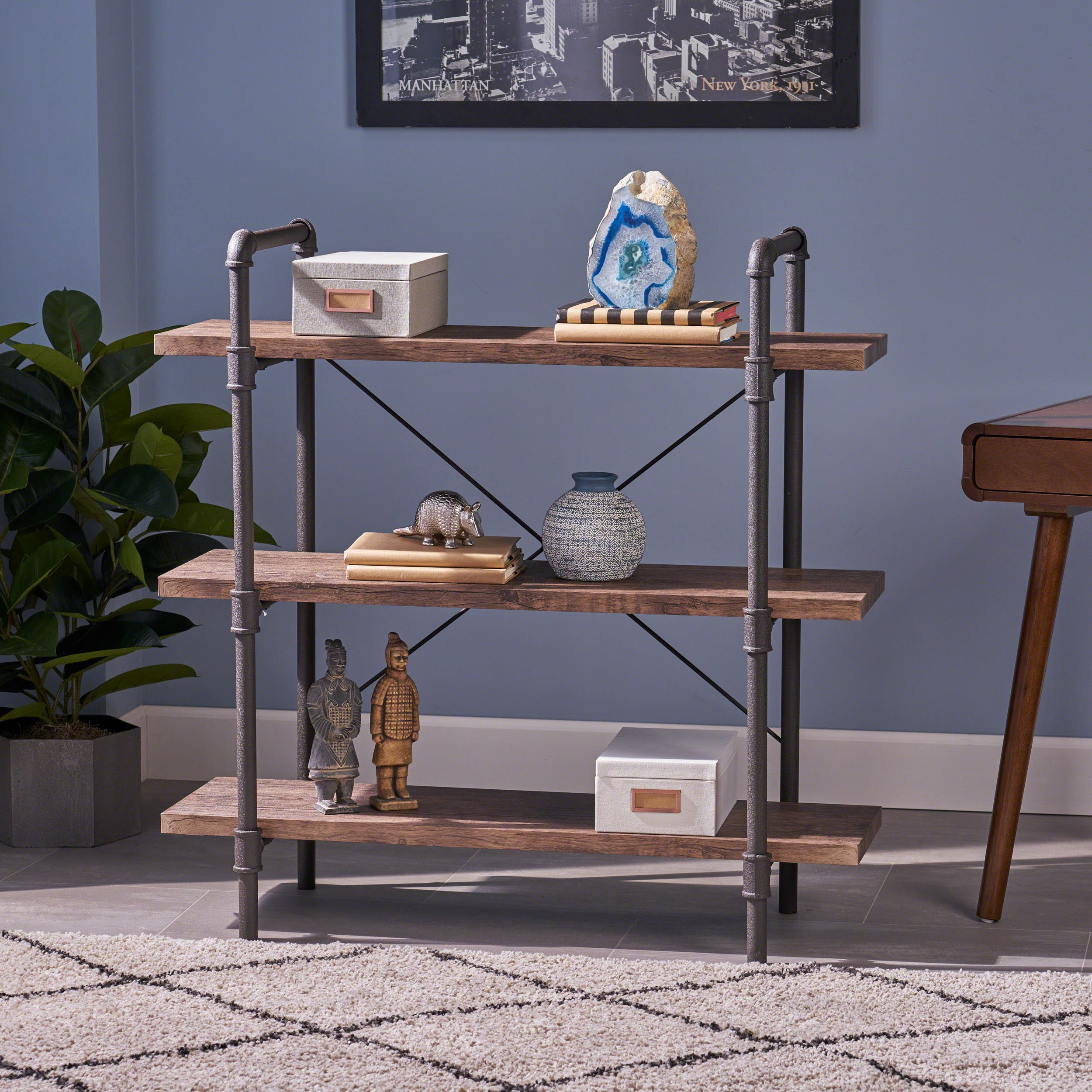 Riley Industrial Pipe Design 3-Shelf Etagere Bookcase