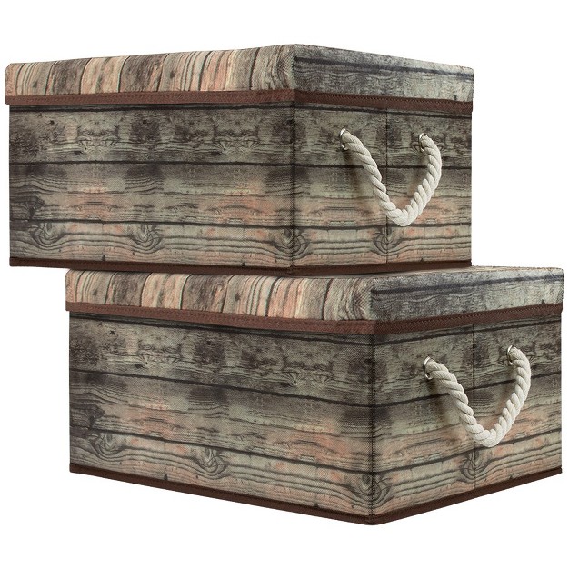 Sorbus Rustic Wood Pattern Storage Box Set brown 2 pack