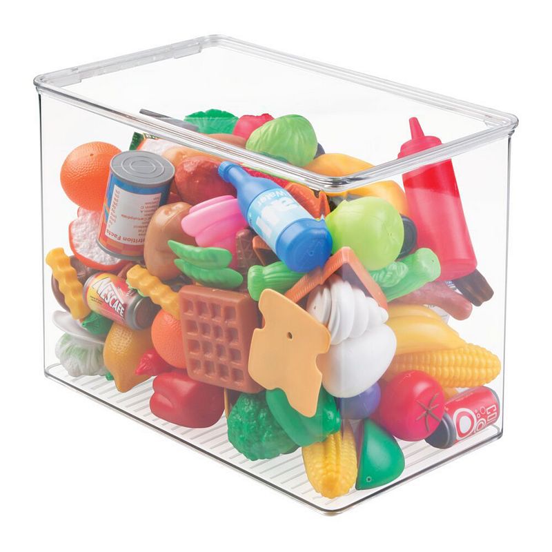 mDesign Tall Plastic Stackable Toy Storage Organizer Box with Hinge Lid