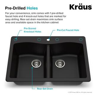 KRAUS Forteza All-in-One Drop-InUndermount Granite Composite 33 in. 1-Hole 5050 Double Bowl Kitchen Sink in Black KGD-52BLACK