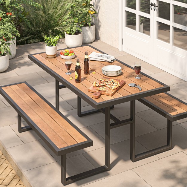 Bryant Faux Wood Rectangle Patio Picnic Table