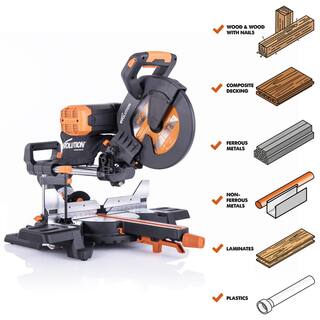 Evolution Power Tools 15 Amp 10 in. Dual Bevel Sliding Miter Saw with Laser Guide Dust Bag 13 ft. Power Cord and 28-T Multi-Material Blade R255SMSDB+