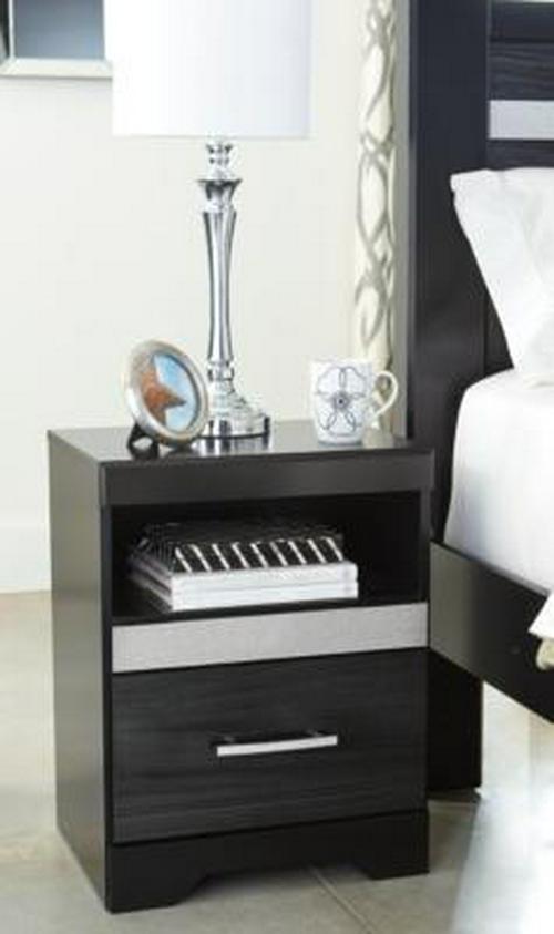 Signature Design by Ashley Starberry Glam 1 Drawer Nightstand with 2 Slim-Profile USB Charging Stations and Silvertone Glitter Accents， Black