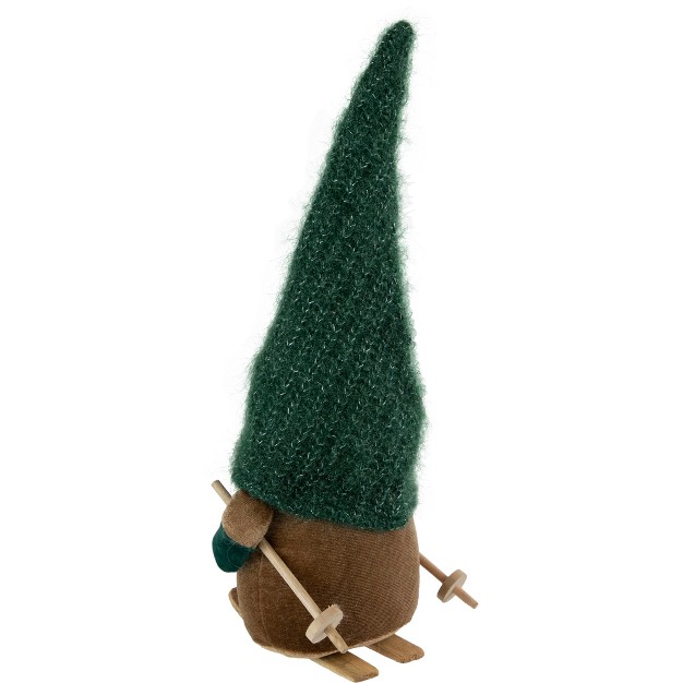 Skiing Gnome With Green Knit Hat Christmas Decoration