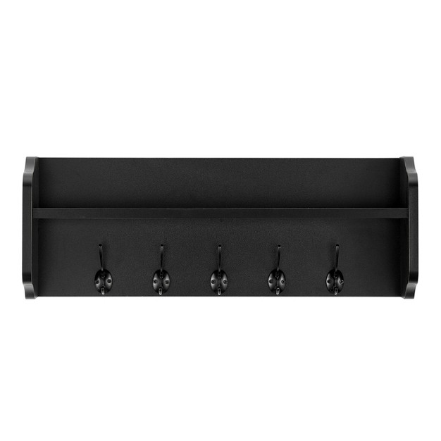 X 9 quot Entryway Floating Utility Wall Shelf With Hooks Black Danya B