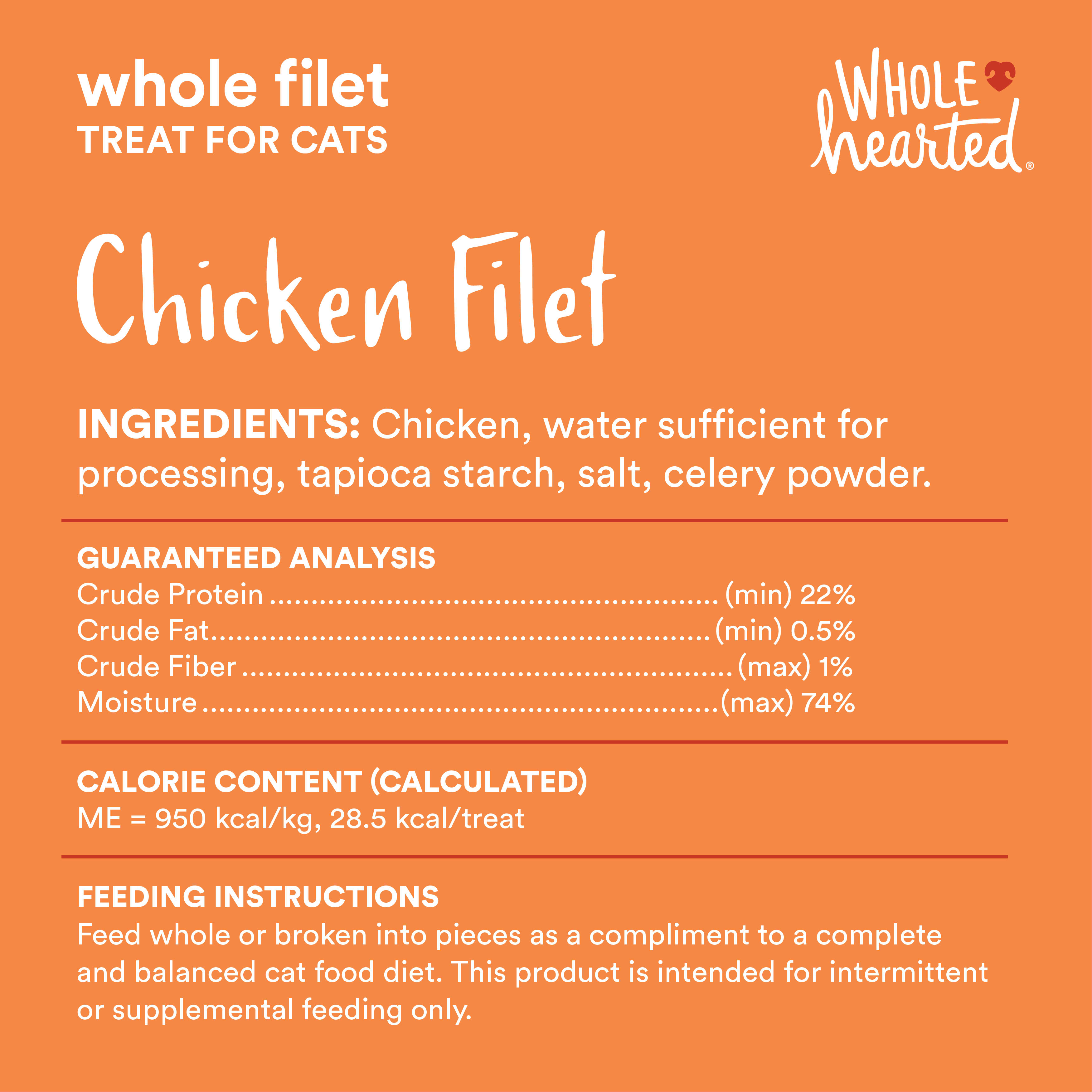 WholeHearted Protein-Rich Chicken Filet Cat Treat， 1.06 oz.