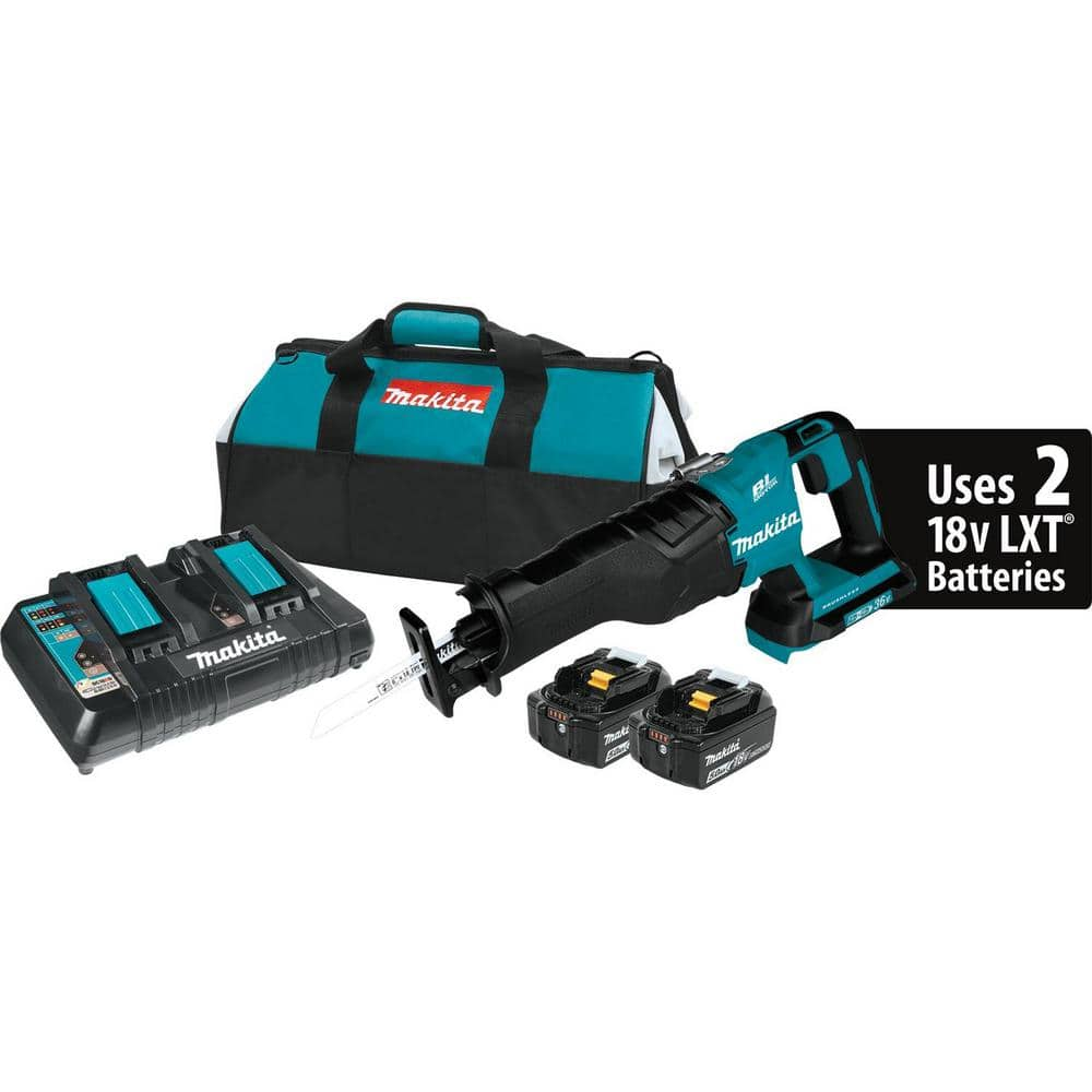 Makita 18V X2 LXT Lithium-Ion (36V) Brushless Cordless Reciprocating Saw Kit (5.0Ah) with 2 Batteries 5.0Ah and Charger XRJ06PT