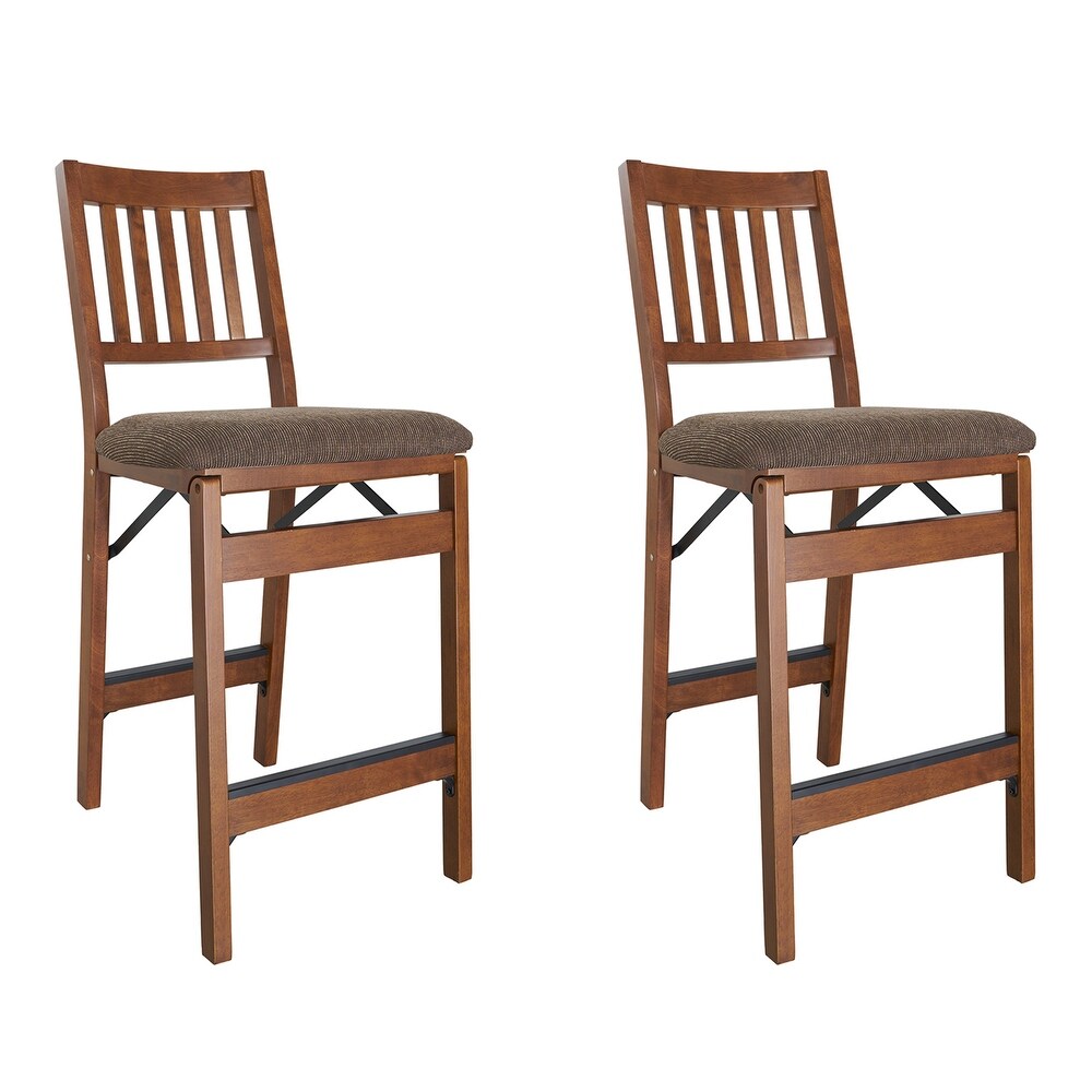 MECO Stakmore Fabric Upholstered Seat Folding Counter Stools  Espresso (2 Pack)   30.3