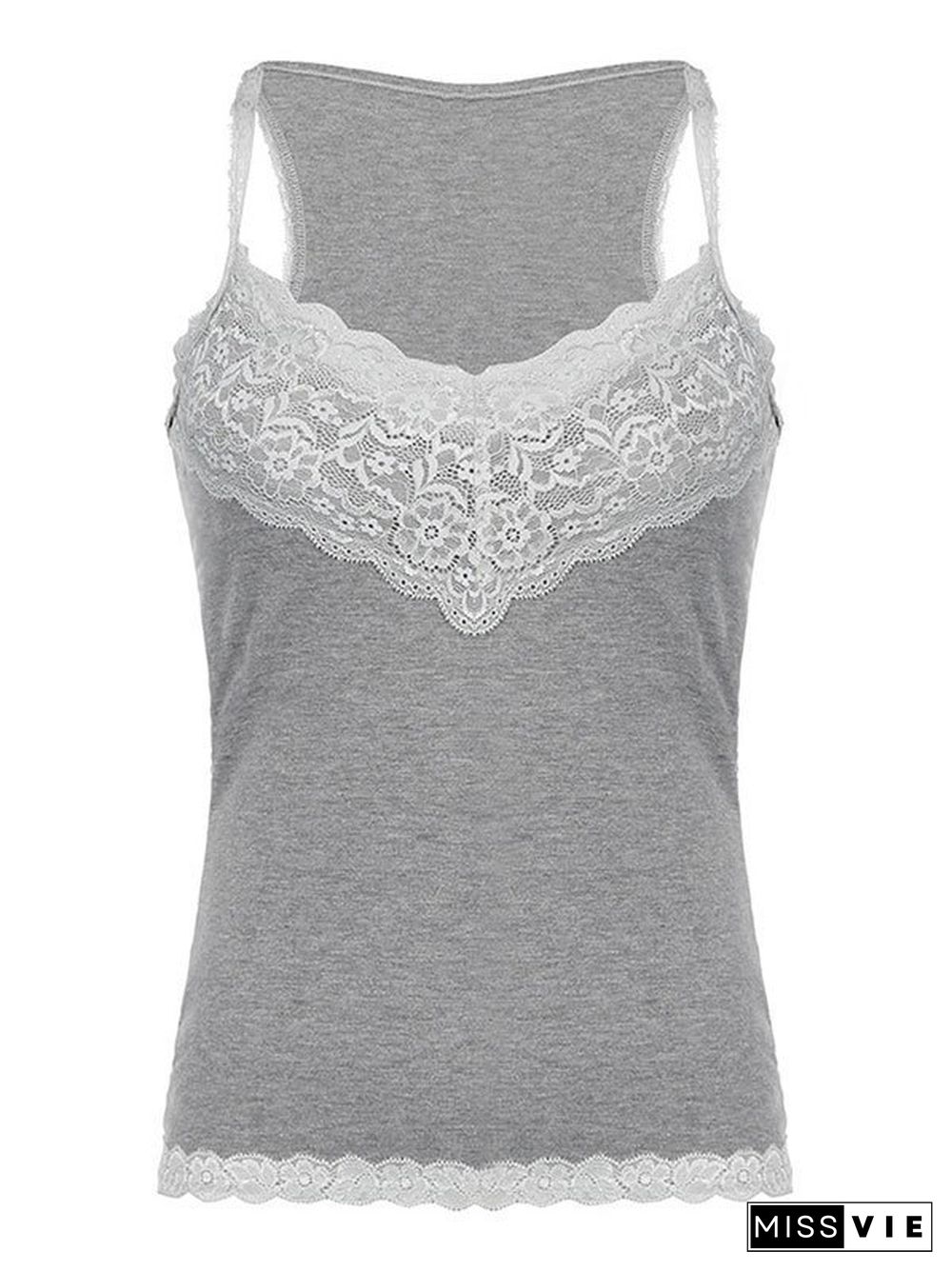 V Neck Patchwork Lace Cami Top