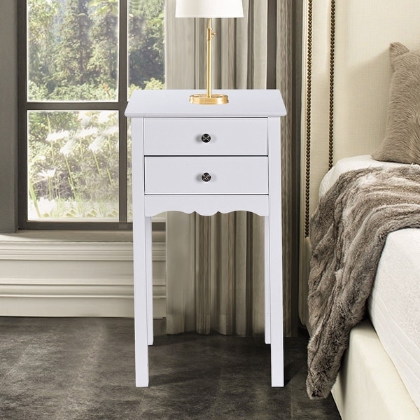 Side Table End Accent Table with 2 Drawers-White - 16.0