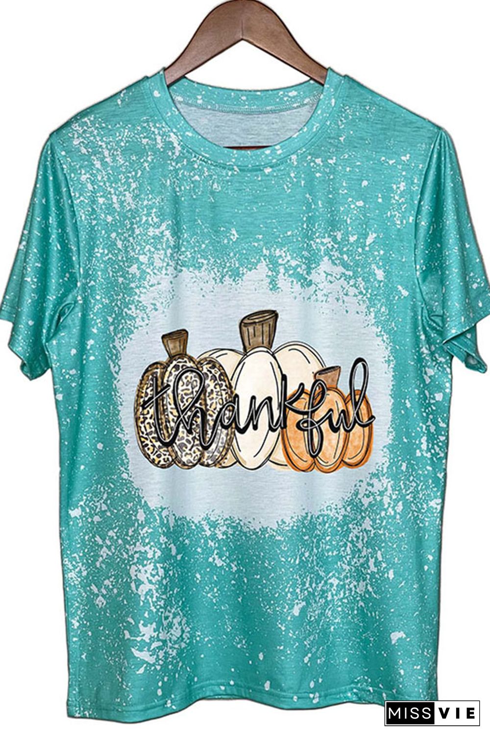 Thanksgiving,Thankful Pumpkin Bleached Graphic Tee Wholesale