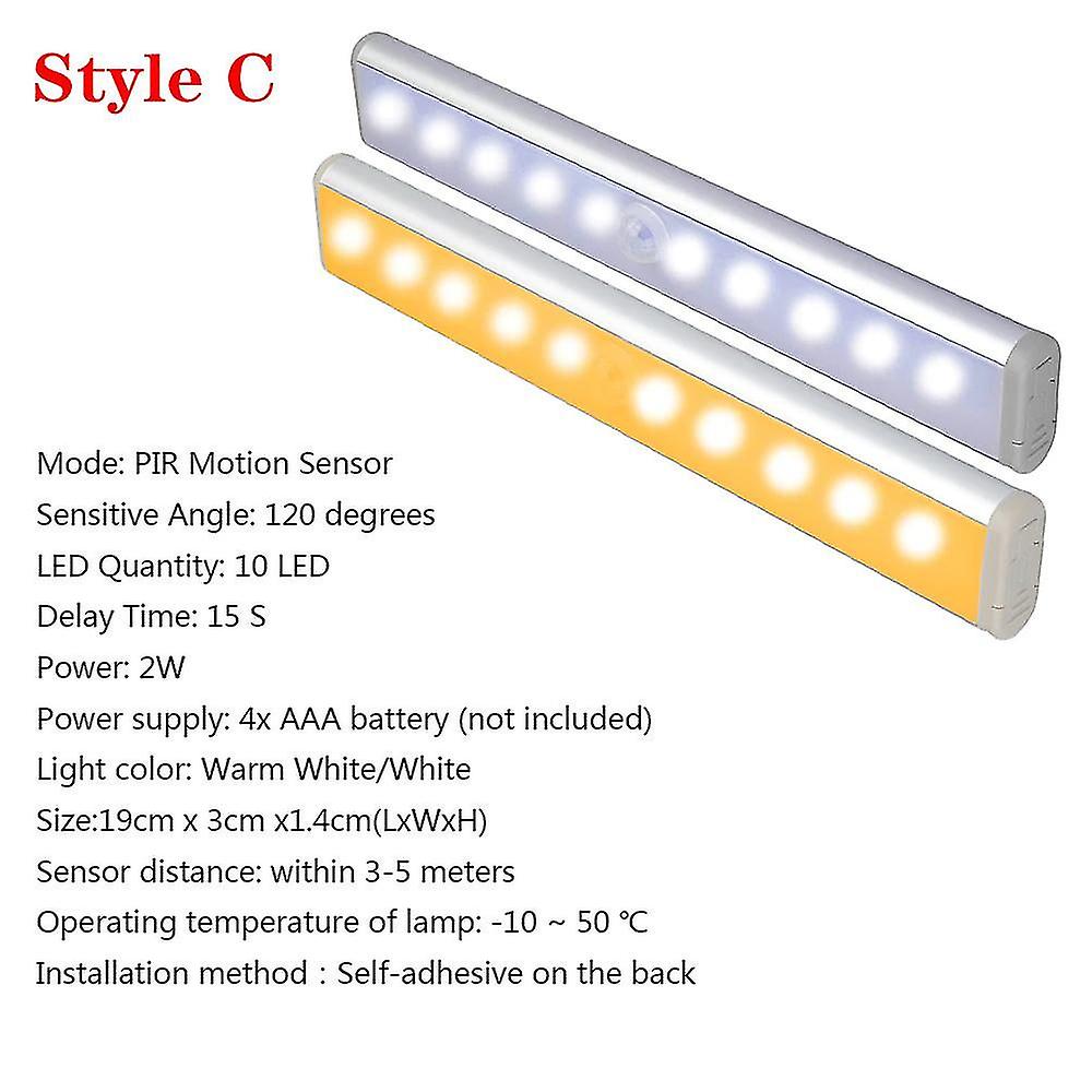 2w 10led Intelligent Human Infrared Sensor Led Night Light Cabinet Light Wall Light(warm Light)