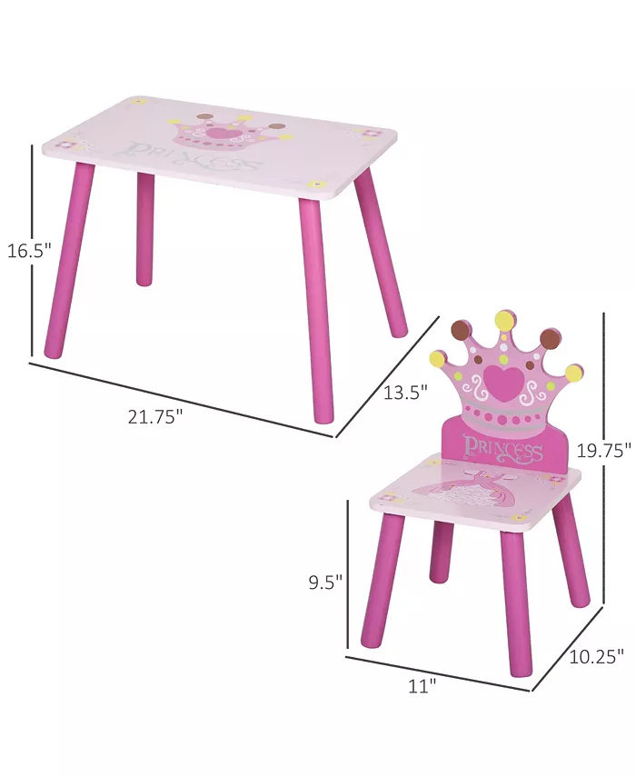 Qaba Triple Piece Collection Childrens Wood Table Seat with Crown Pattern