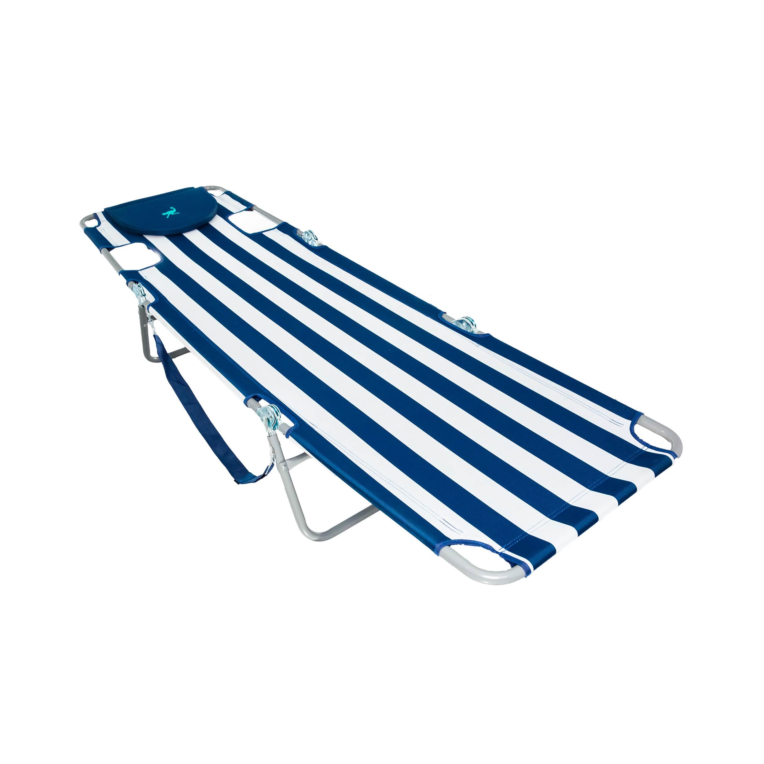 Ostrich Chaise Lounge Folding Portable Sunbathing Beach Chair， Navy Stripes， Polyester， Steel， (Blue， Multicolor， White)