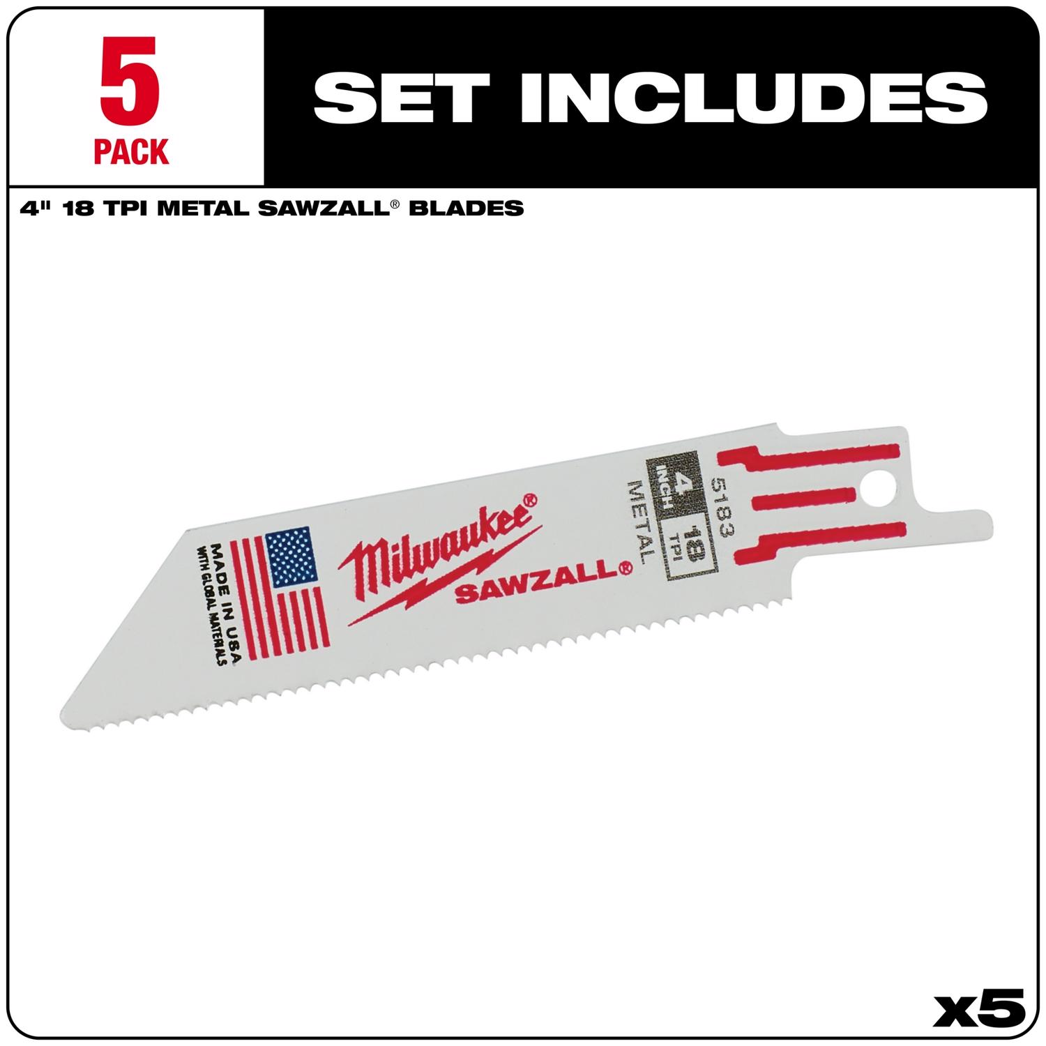 MW SAWZALL 4 in. Bi-Metal Double Duty Upgrade Reciprocating Saw Blade 18 TPI 5 pk