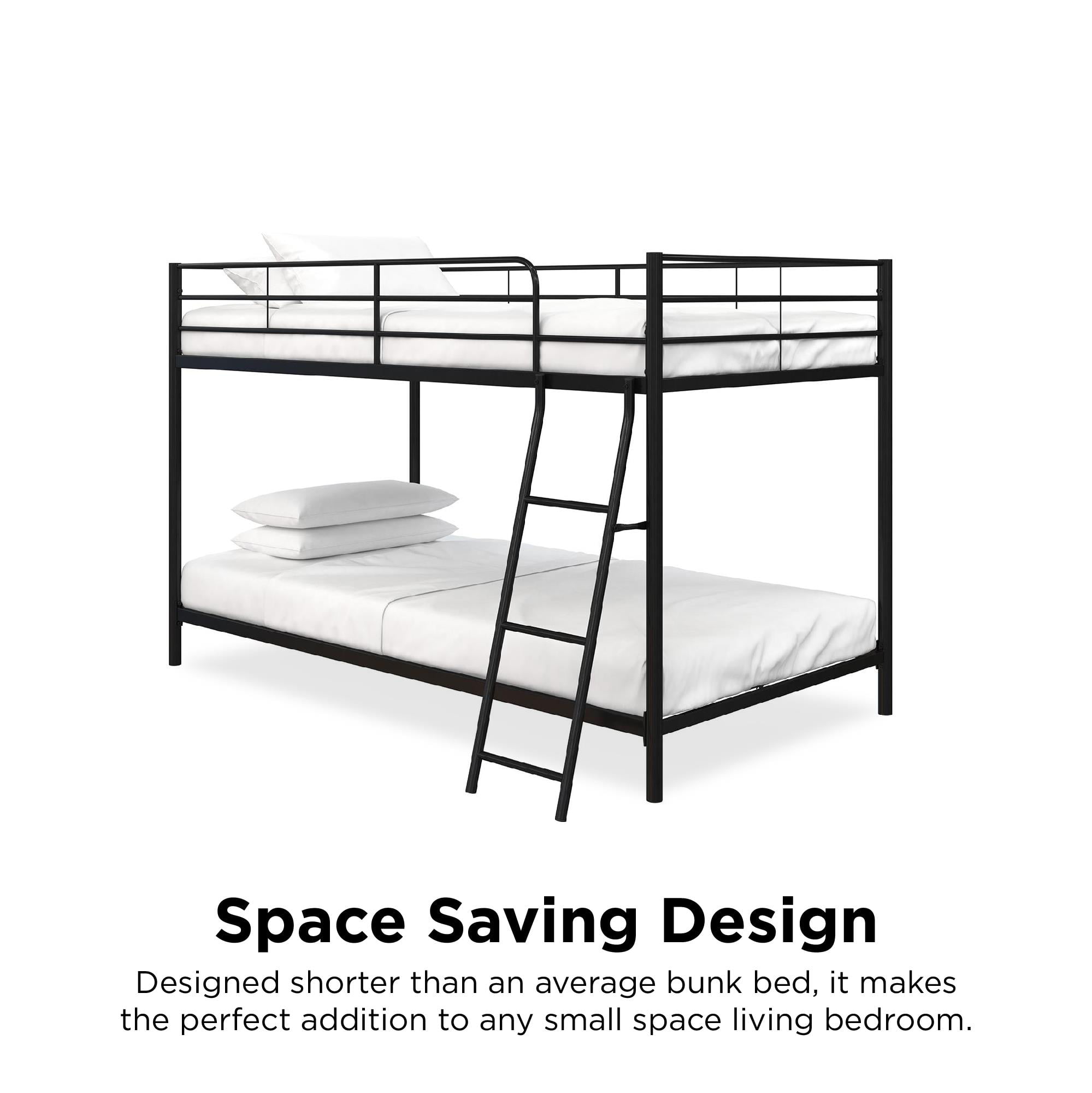 Mainstays Small Space Junior Twin over Twin Metal Bunk Bed, Black