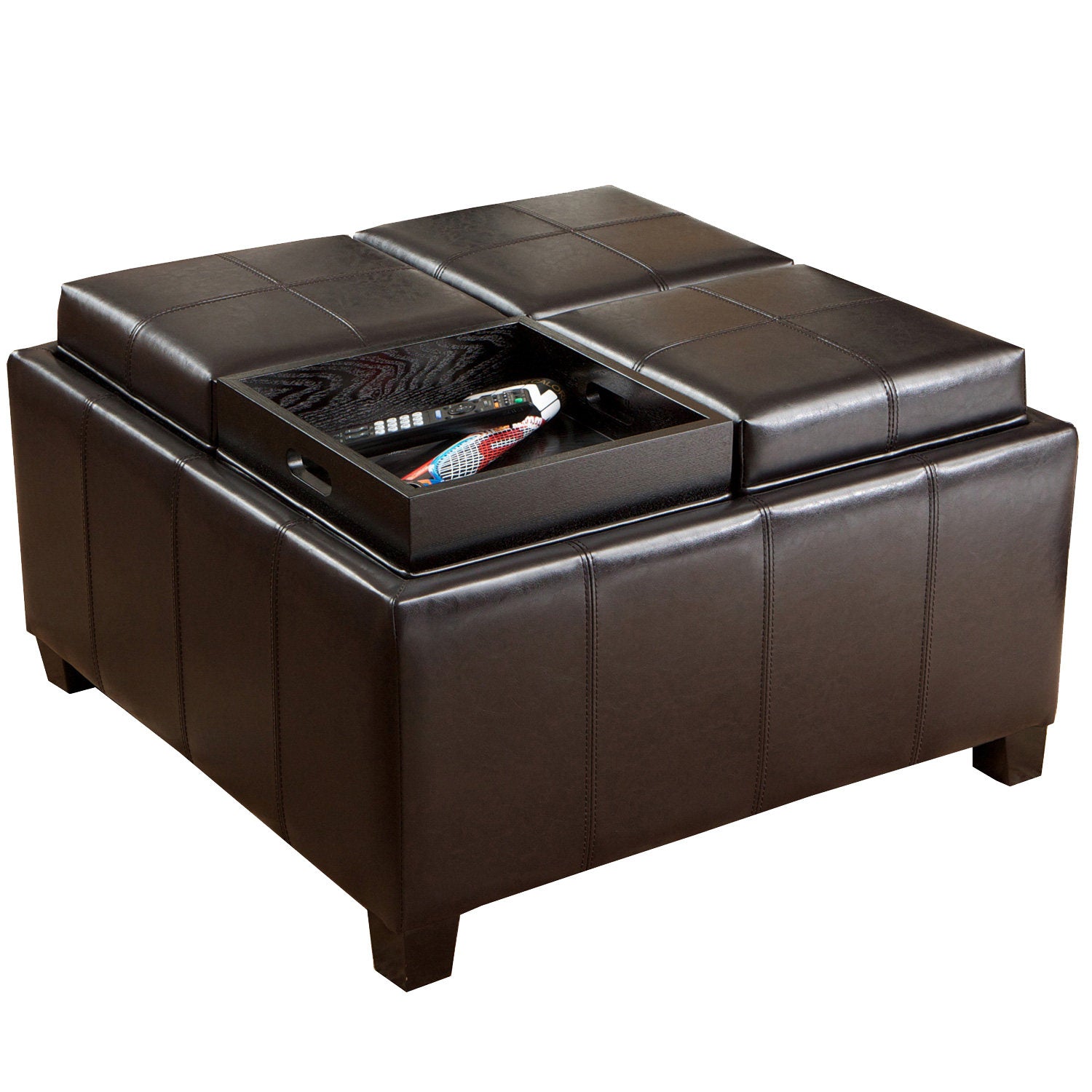 Harley Leather Espresso Tray Top Storage Ottoman