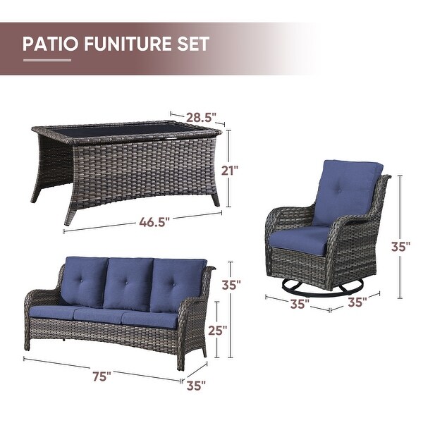 4Piece Patio Sofa with Swivel Glider Chair Set