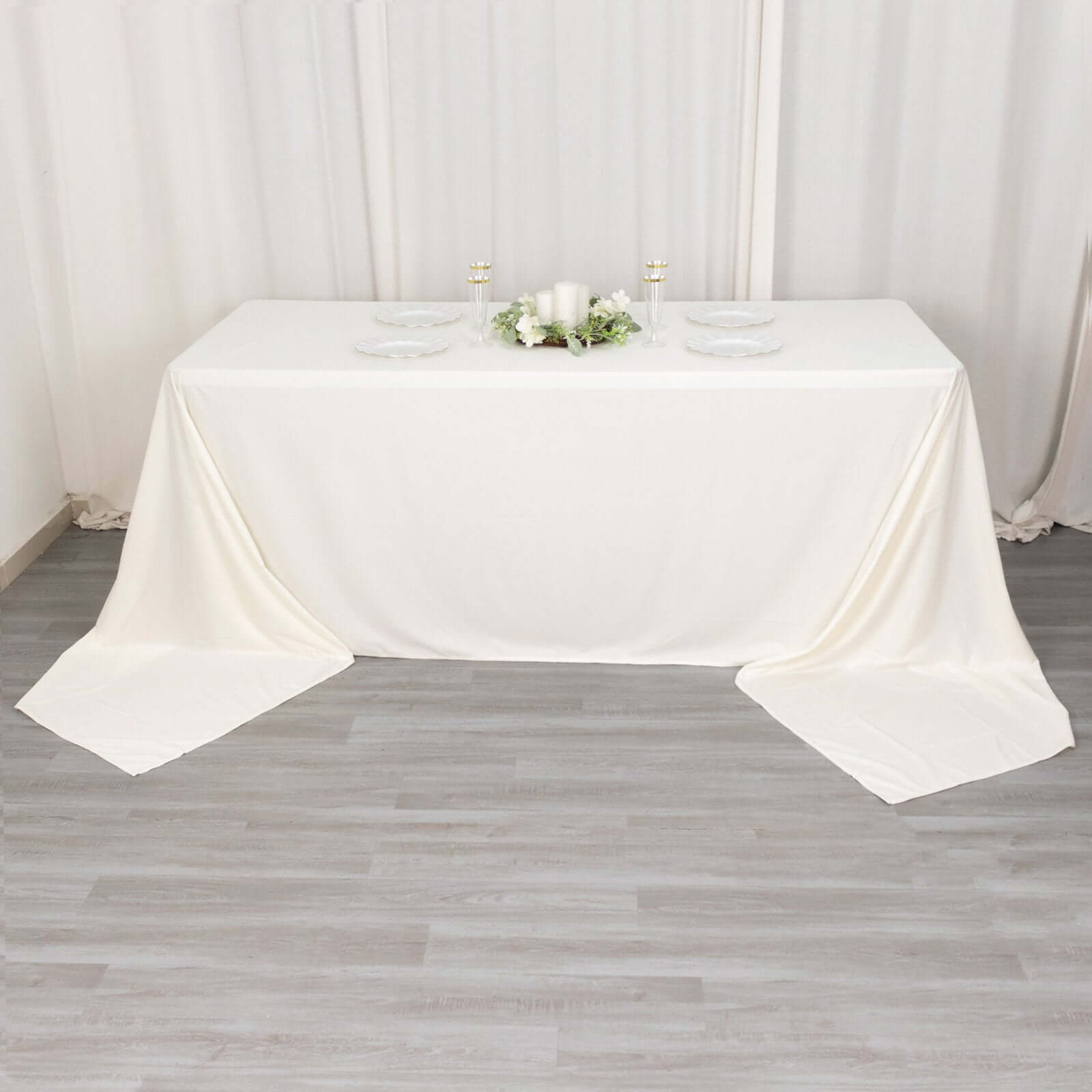 Ivory Premium Scuba Rectangular Tablecloth, Wrinkle Free Polyester Seamless Tablecloth 90