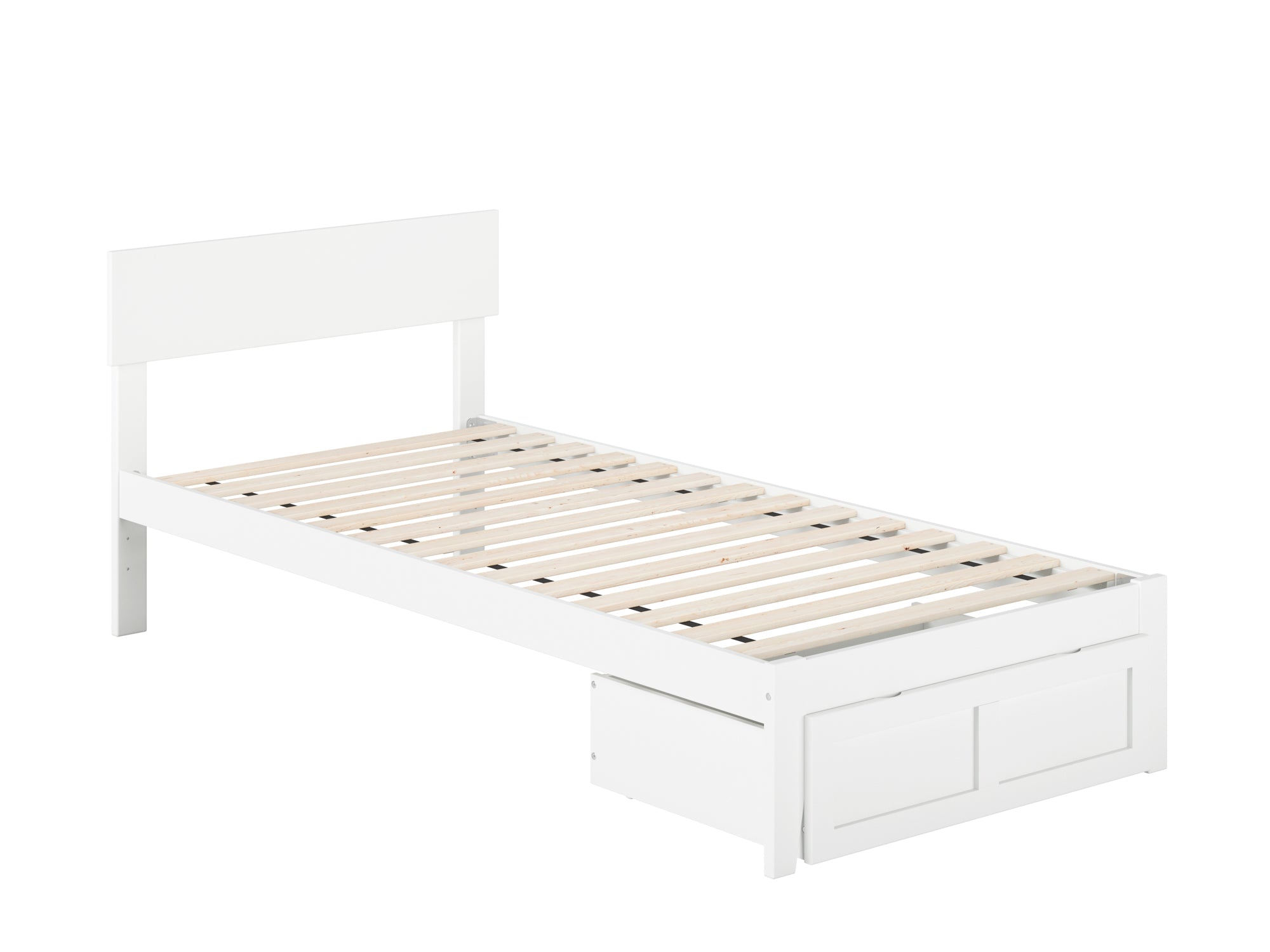 Boston Twin Extra Long Bed with Foot Drawer in White