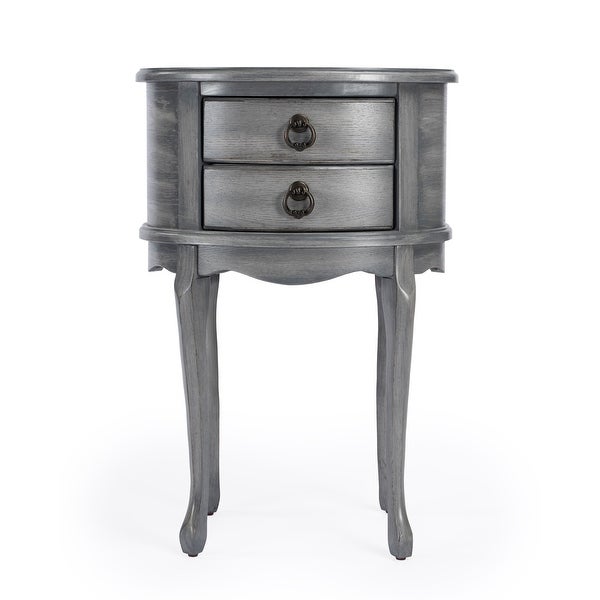 Offex Whitley Powder Gray Oval Side Table with 2 Drawers - 18