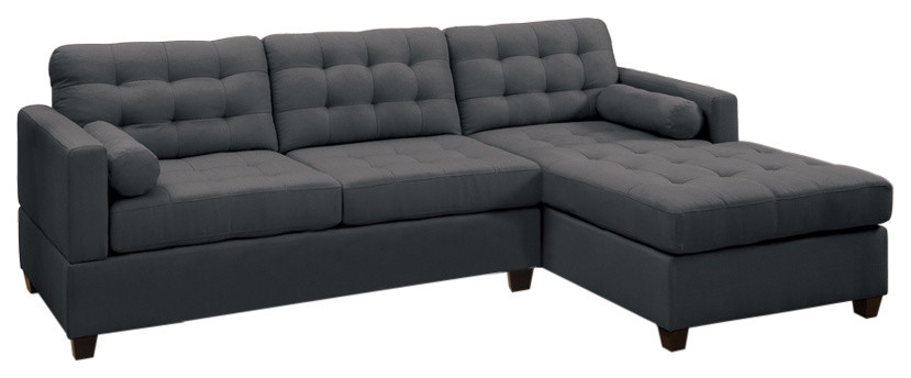 Polyfiber Linen Fabric Sectional Sofa  Gray   Transitional   Sectional Sofas   by Benzara  Woodland Imprts  The Urban Port  Houzz