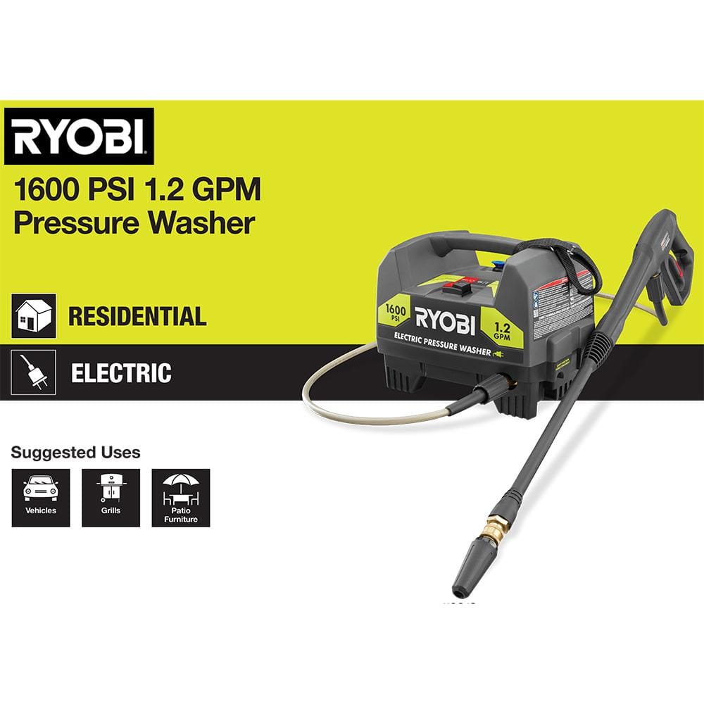 RYOBI 1600 PSI 1.2 GPM Cold Water Corded Electric Pressure Washer RY141612