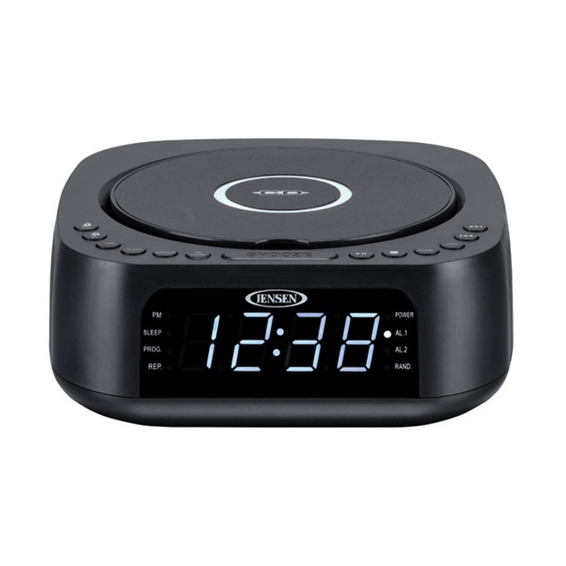 Jensen Stereo Dual Alarm Clock With Top Loading Cd mp3 Cd Player Black