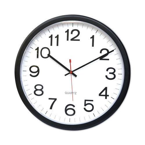 Universal Indoor/Outdoor Round Wall Clock， 13.5 Overall Diameter， Black Case， 1 AA (sold separately) (11381)