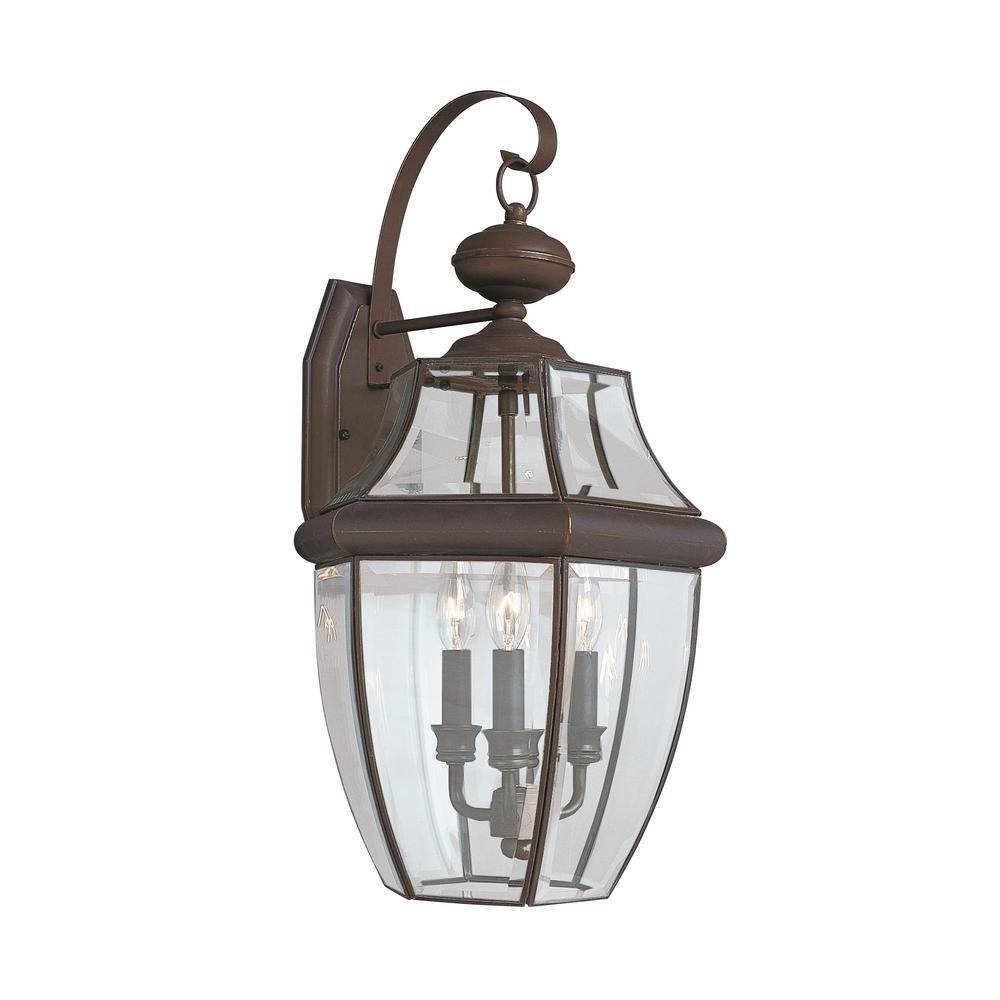 Generation Lighting Lancaster 3-Light Traditional Antique Bronze Outdoor Wall Lantern Sconce 8040-71