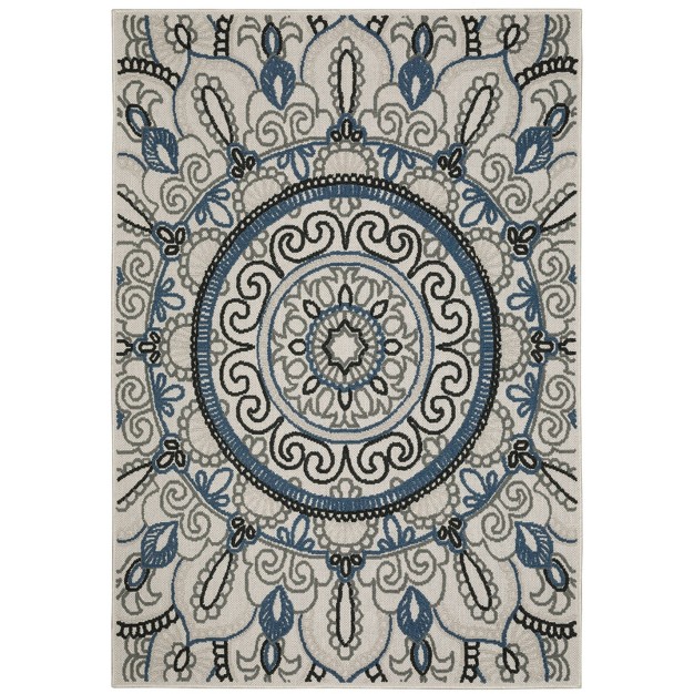 Trinity Bohemian Medallion Patio Area Rug Beige blue Captiv8e Designs