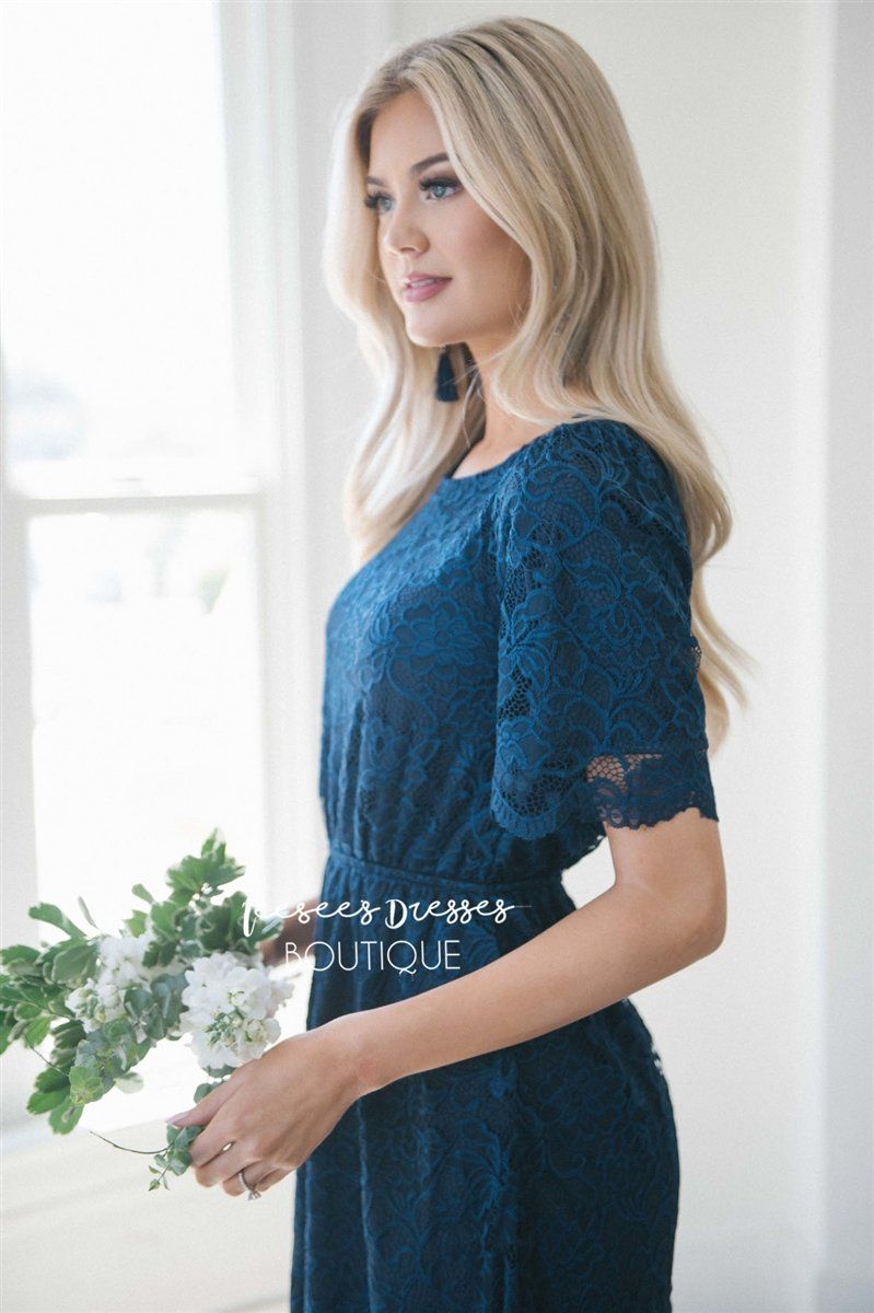 Navy Scallop Lace Dress