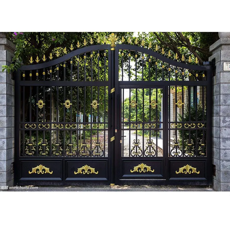 Outdoor large luxury double gate wrought iron gate design and garden fence design and manufacture