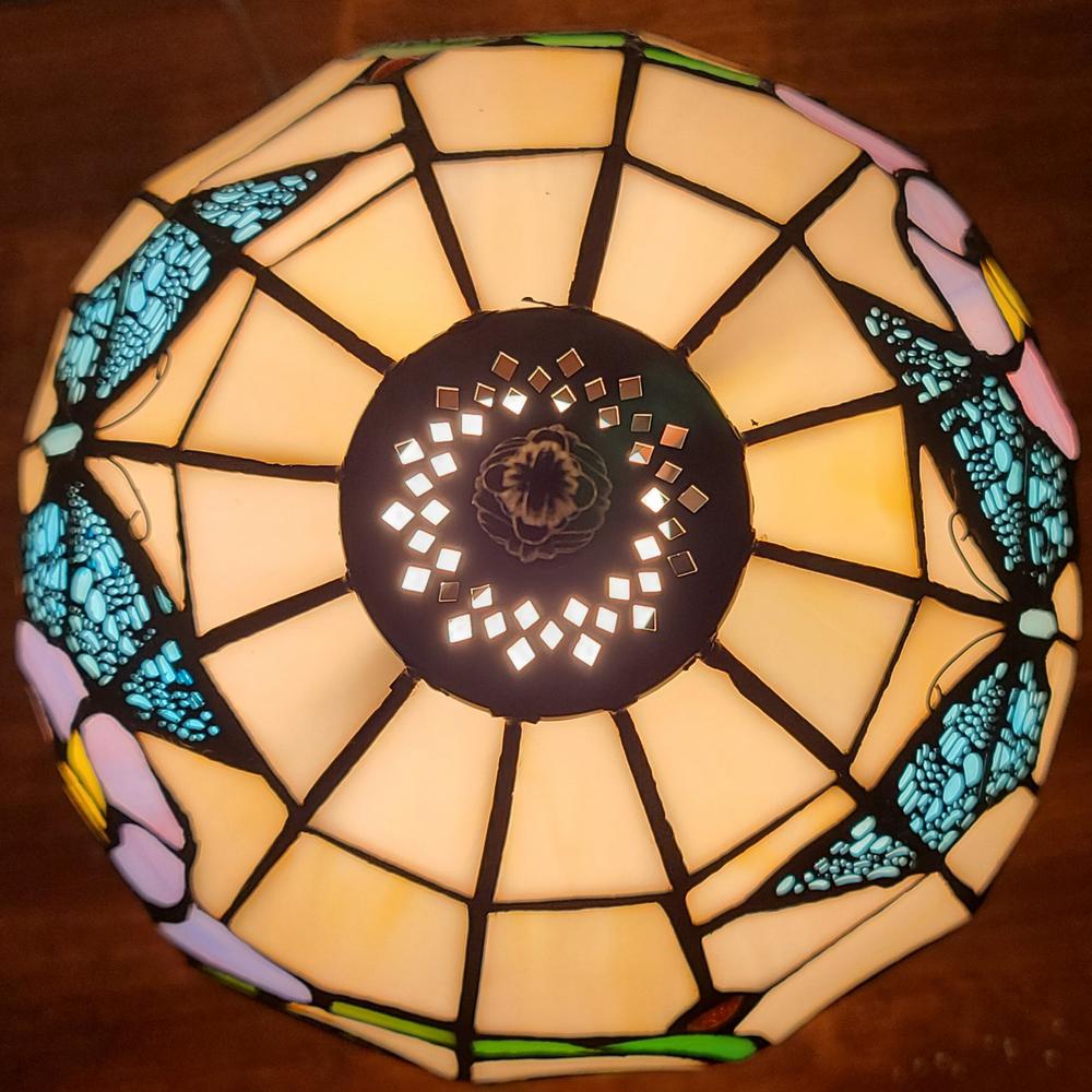 15"  Style Stained Glass Blue Butterfly Table Lamp