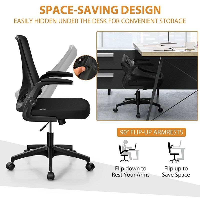 Swivel Mesh Office Chair with Foldable Backrest and Flip-Up Arms-Black