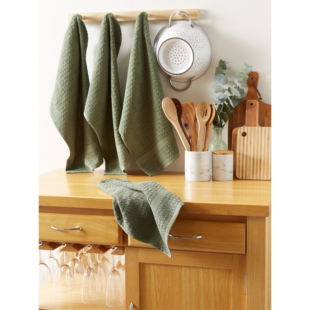 DII Solid Terry Waffle Dishtowel Set of 4