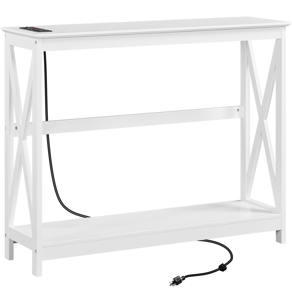 Yaheetech 2 Tier Narrow Sofa Table with Outlet Industrial Long Console Table