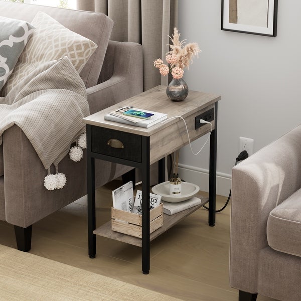 End Table with Charging Station， Side Table and Nightstand with USB Ports and Outlets