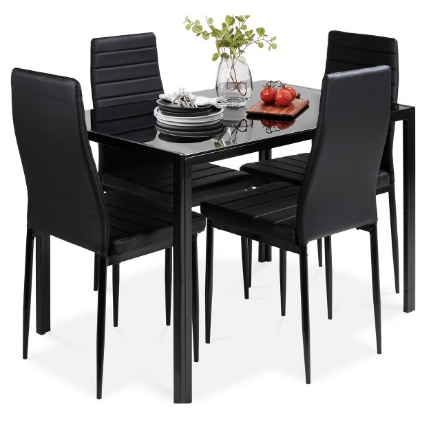 Best Choice Products 5 piece Kitchen Dining Table Set W Glass Tabletop 4 Faux Leather Chairs