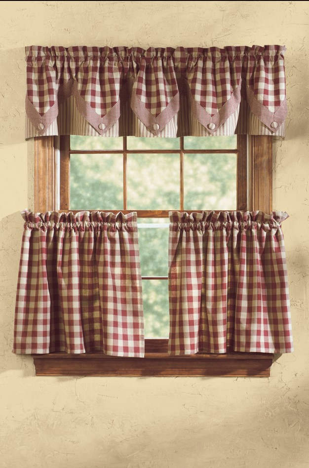 Park Designs Red Check York Lights Lined Point Valance